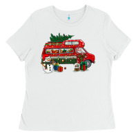 White christmas santa claus with retro van Ladies Tee - BundleAndBundleShop