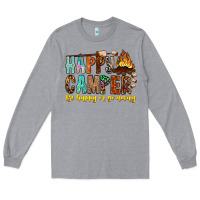 Heather Grey Happy Camper Be Happy Or Go Away Long Sleeve Tee - CowhideDigitalArt