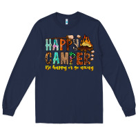 Navy Happy Camper Be Happy Or Go Away Long Sleeve Tee - CowhideDigitalArt