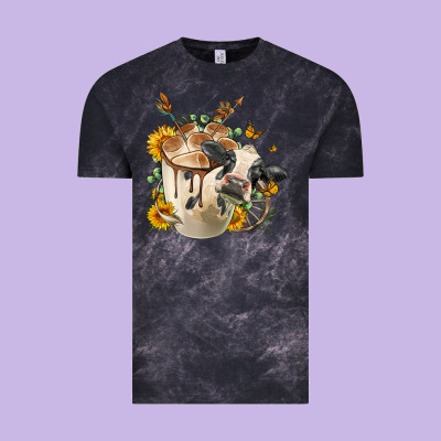 Black And White Cow Coffee Vintage Tee Designed By Fadigitalartstudio