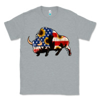 Heather Grey american flag bison Classic Tee - Jasminsmagicworld
