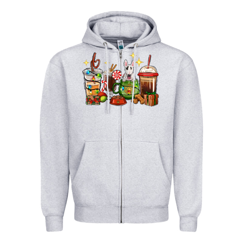 Christmas Coffee Cups With Bull Terrier Zipper Hoodie by RanaPortraitStore | Teevron