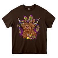 Chocolate Brown mardi gras cow Heavy Core Tee - OliviaCreatesArt