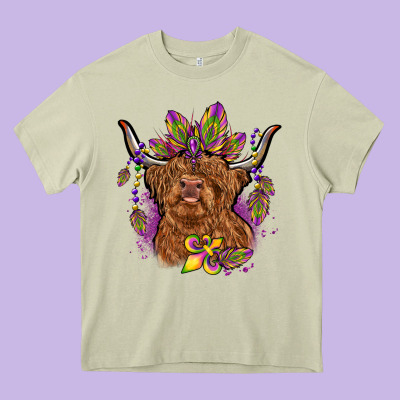 Mardi Gras Cow Heavy Core Tee Designed By Oliviacreatesart
