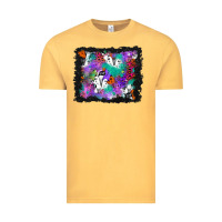 Vintage Mustard halloween ghost and turquoise glitter background Vintage Tee - BundleAndBundleShop