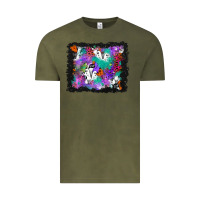 Vintage Olive halloween ghost and turquoise glitter background Vintage Tee - BundleAndBundleShop