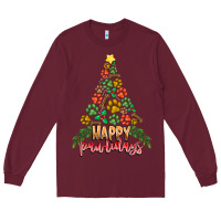 Burgundy paw print christmas tree Long Sleeve Tee - CowhideDigitalArt