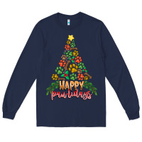 Navy paw print christmas tree Long Sleeve Tee - CowhideDigitalArt