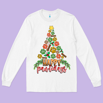 Paw Print Christmas Tree Long Sleeve Tee Designed By Cowhidedigitalart
