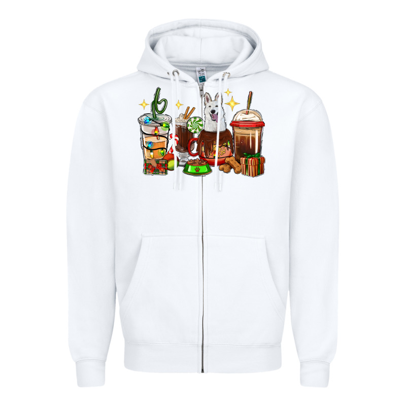 Christmas Coffee Cups With White Shepherd Zipper Hoodie by RanaPortraitStore | Teevron