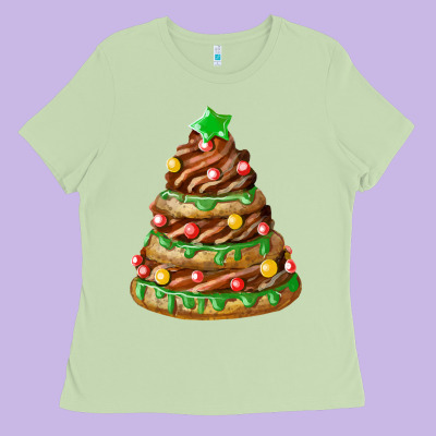 Chocolate Christmas Cookie Cake Ladies Tee Designed By Fadigitalartstudio