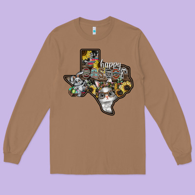 Happy Easter Texas Long Sleeve Tee Designed By Cowhidedigitalart