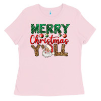 Bubblegum Pink merry christmas y'all Ladies Tee - BundleAndBundleShop