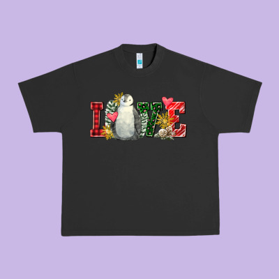 Christmas Penguin Love Urban Heavy Tee Designed By Fadigitalartstudio