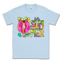 Dusty Blue Hello Summer Donut Girl Classic Tee - CowCowDesign