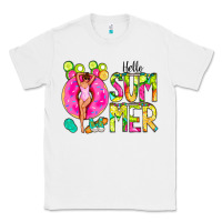White Hello Summer Donut Girl Classic Tee - CowCowDesign