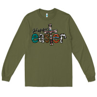 Army Green Happy Easter Long Sleeve Tee - CowhideDigitalArt