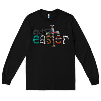 Black Happy Easter Long Sleeve Tee - CowhideDigitalArt