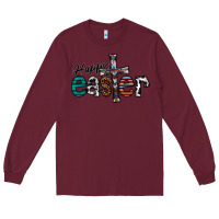 Burgundy Happy Easter Long Sleeve Tee - CowhideDigitalArt