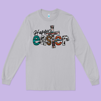 Happy Easter Long Sleeve Tee Designed By Cowhidedigitalart