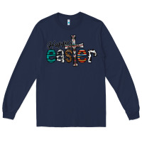 Navy Happy Easter Long Sleeve Tee - CowhideDigitalArt