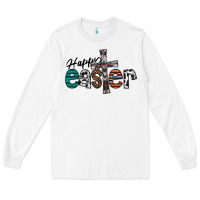 White Happy Easter Long Sleeve Tee - CowhideDigitalArt