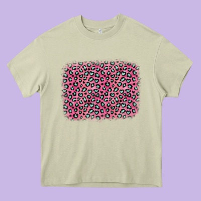 Pink Glitter Leopard With Heart Background Heavy Core Tee Designed By Oliviacreatesart