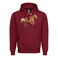 Burgundy Western Christmas Cowgirl On The Horse Zipper Hoodie - RanaPortraitStore
