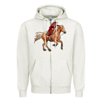 Oatmeal Heather Western Christmas Cowgirl On The Horse Zipper Hoodie - RanaPortraitStore
