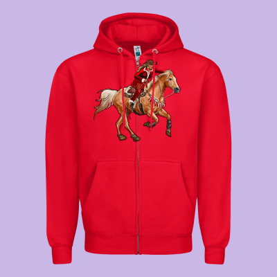 Western Christmas Cowgirl On The Horse Zipper Hoodie Designed By Ranaportraitstore