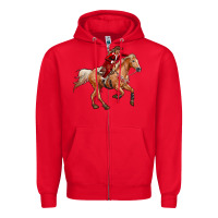 Red Western Christmas Cowgirl On The Horse Zipper Hoodie - RanaPortraitStore