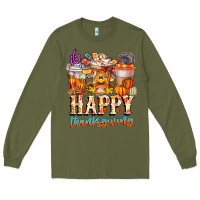 Army Green happy thanksgiving Long Sleeve Tee - CowhideDigitalArt