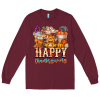 Burgundy happy thanksgiving Long Sleeve Tee - CowhideDigitalArt