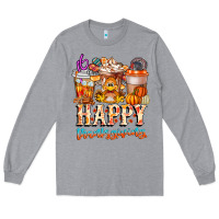 Heather Grey happy thanksgiving Long Sleeve Tee - CowhideDigitalArt