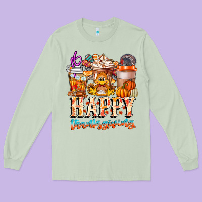 Happy Thanksgiving Long Sleeve Tee Designed By Cowhidedigitalart