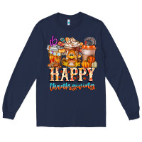 Navy happy thanksgiving Long Sleeve Tee - CowhideDigitalArt