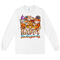 White happy thanksgiving Long Sleeve Tee - CowhideDigitalArt
