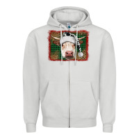 Dove Grey Merry Christmas Hereford Cow With Background Zipper Hoodie - RanaPortraitStore