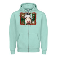 Seafoam Merry Christmas Hereford Cow With Background Zipper Hoodie - RanaPortraitStore