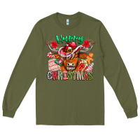 Army Green Happy Christmas Cow Long Sleeve Tee - CowhideDigitalArt