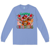 Colony Blue Happy Christmas Cow Long Sleeve Tee - CowhideDigitalArt