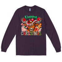 Plum Happy Christmas Cow Long Sleeve Tee - CowhideDigitalArt
