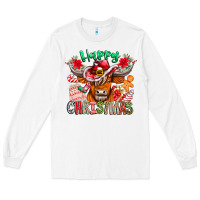White Happy Christmas Cow Long Sleeve Tee - CowhideDigitalArt