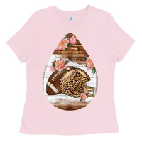 Bubblegum Pink american football and western roses teardrop Ladies Tee - BundleAndBundleShop