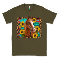 Army Green horse sunflowers turquoise wooden serape leopard Classic Tee - Artiststas