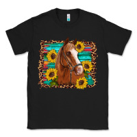 Black horse sunflowers turquoise wooden serape leopard Classic Tee - Artiststas
