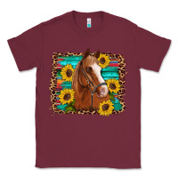 Burgundy horse sunflowers turquoise wooden serape leopard Classic Tee - Artiststas