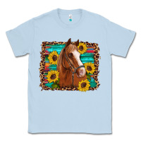 Dusty Blue horse sunflowers turquoise wooden serape leopard Classic Tee - Artiststas