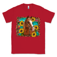 Red horse sunflowers turquoise wooden serape leopard Classic Tee - Artiststas