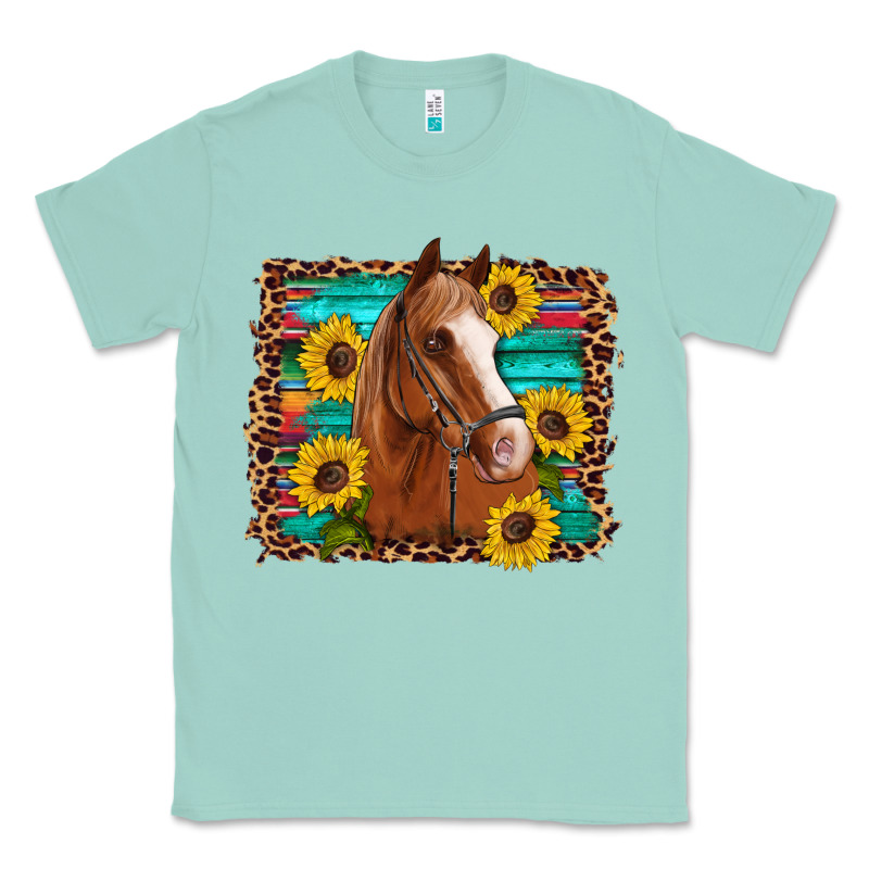Horse Sunflowers Turquoise Wooden Serape Leopard Classic Tee by Artiststas | Teevron